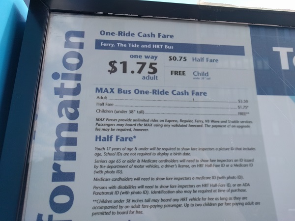 Elizabeth River Ferry ticket prices