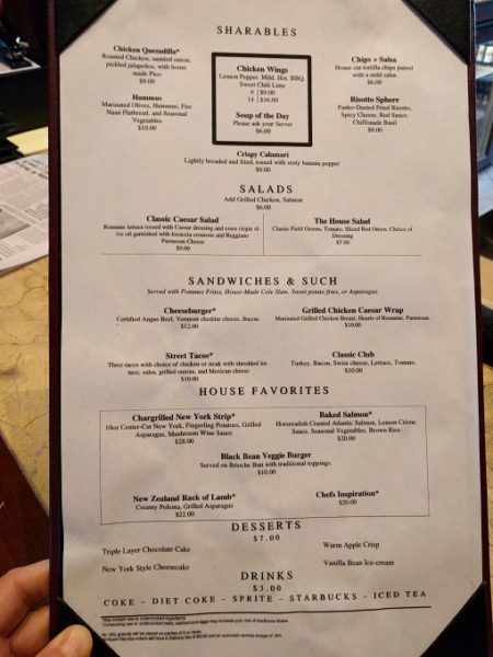 Sheraton Herndon Dulles Airport Hotel restaurant menu