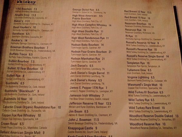 Still Portsmouth VA Drinks Menu Whiskey 1