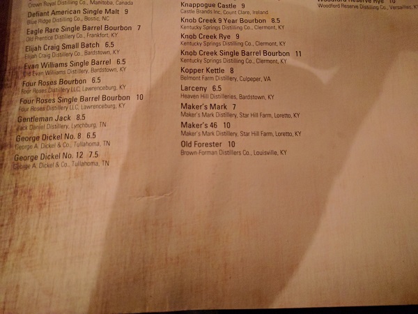 Still Portsmouth VA drinks menu - whiskey 2