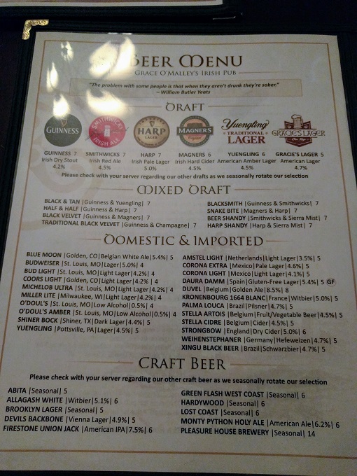 Beer menu