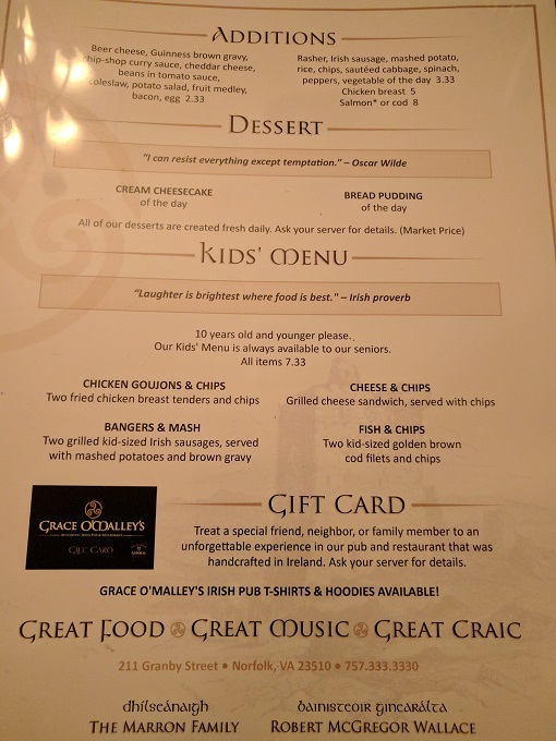 Grace O'Malley's Food Menu 4