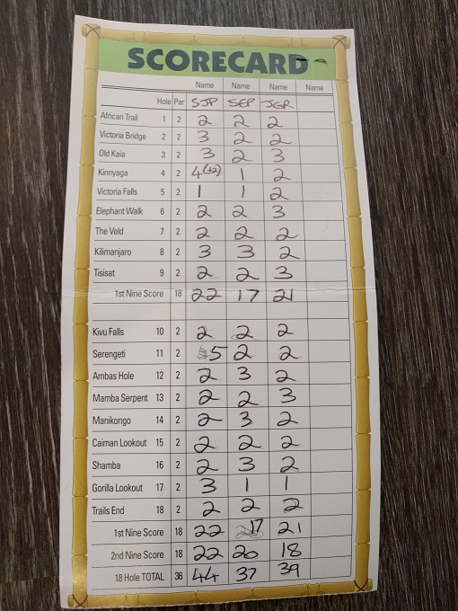 Jungle Golf scorecard