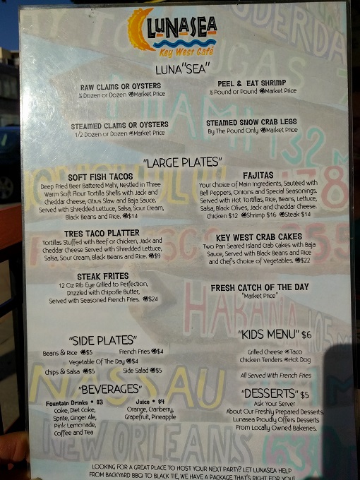 LunaSea, Virginia Beach dinner menu