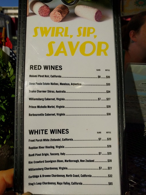 LunaSea Virginia Beach wine menu