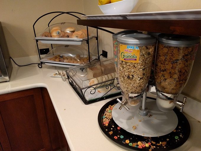Staybridge Suites Herndon Dulles breakfast - cereal, breads, bagels and muffins