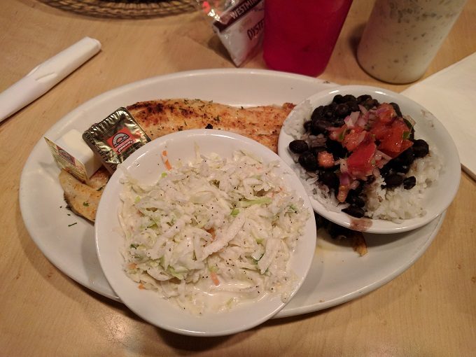 Flounder, rice & beans and coleslaw