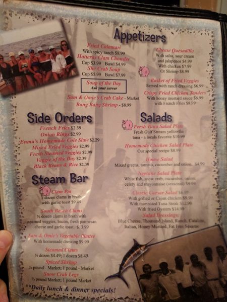 Sam & Omie's menu