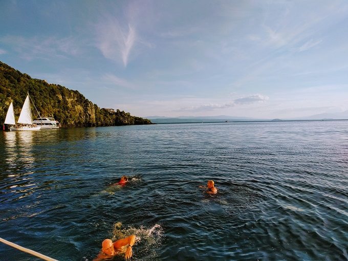 Making the most of our dip in Lake Taupo