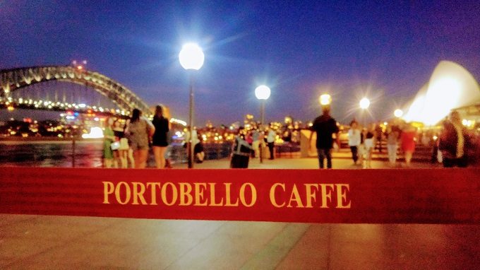 View of Sydney Harbor Bridge and Sydney Opera House from Portobello Caffe