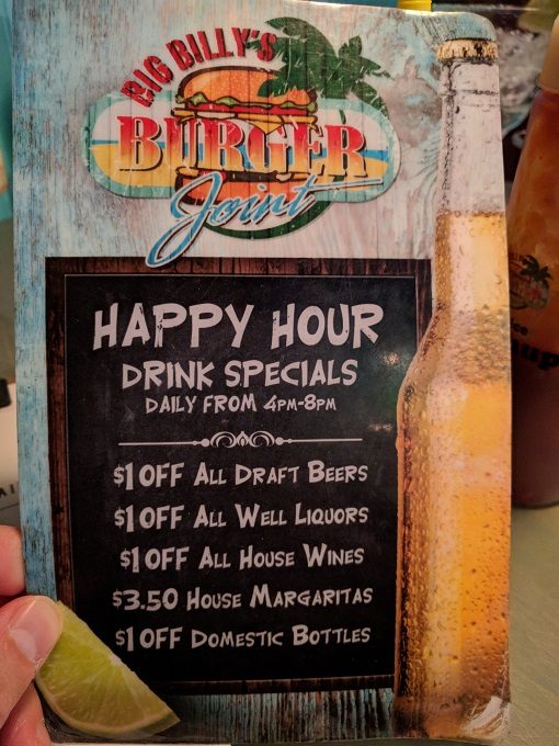 Big Billy's Burger Joint Happy hour drinks