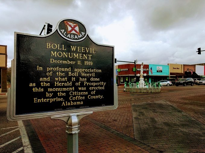 Boll Weevil Monument marker in Enterprise, Alabama