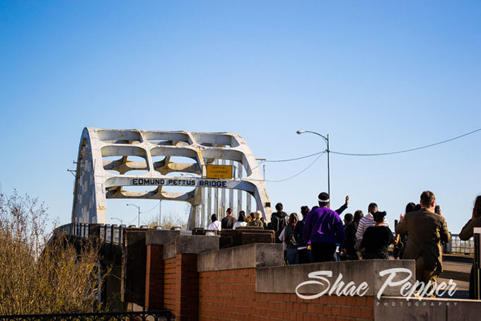 Group of students crossing the Edmund Pettus Bridge in Selma, Alabama