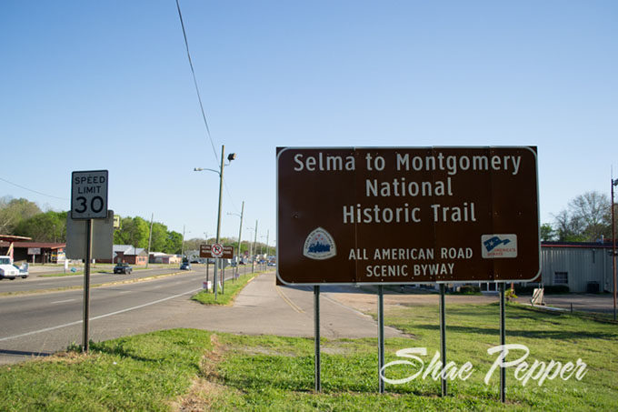 Selma to Montgomery National Historic Trail sign in Selma