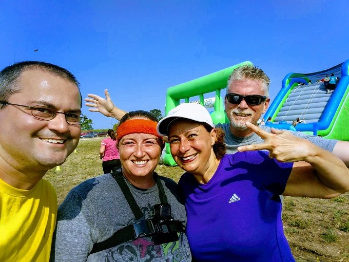 Insane Inflatable 5k Grand Rapids MI - The four of us before the final obstacle