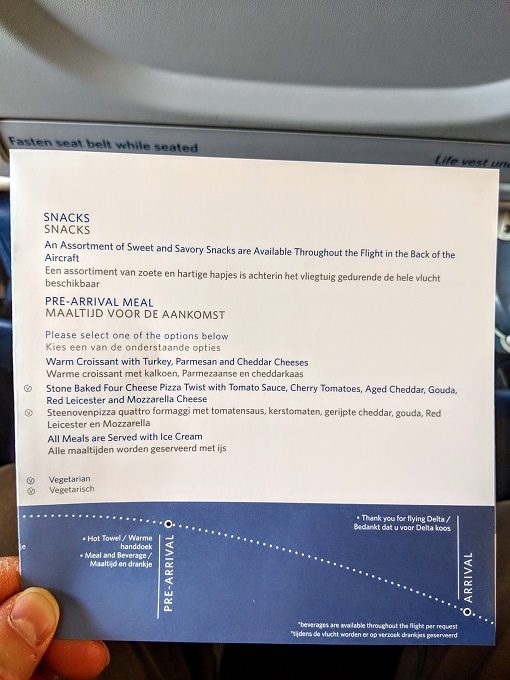 Delta Amsterdam to Boston Economy Class - Food menu 2