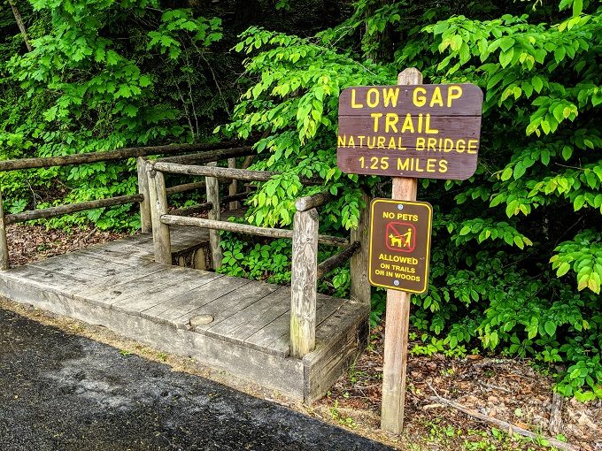 Start of the Low Gap Trail at Natural Bridge State Resort Park in Kentucky