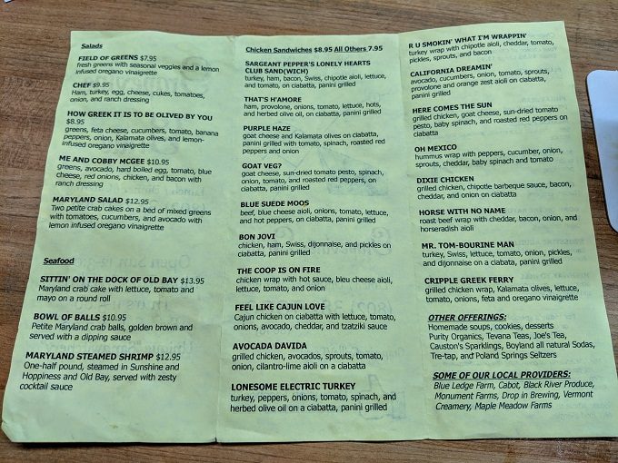 Grapevine Grille, Middlebury VT menu