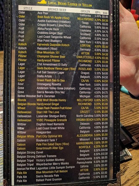 Jack Brown's craft beer menu - page 1