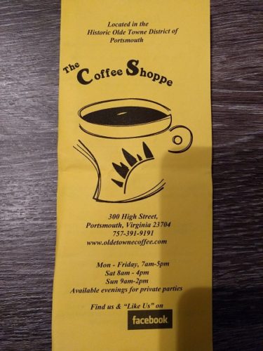 The Coffee Shoppe Portsmouth VA menu