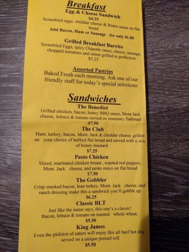 The Coffee Shoppe Portsmouth VA menu - breakfast and sandwiches