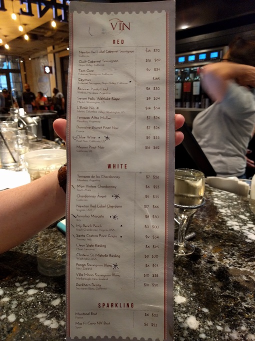 Vin Wine Bar menu