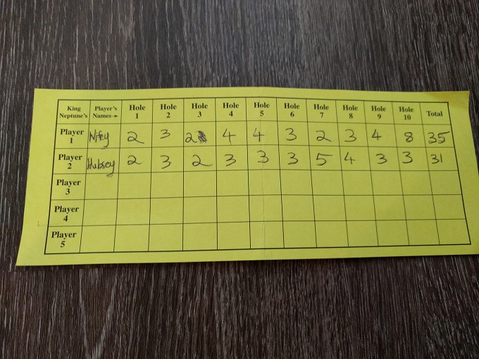 King Neptune's Mini Golf scorecard