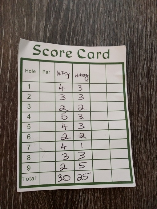 Top Gun Mini Golf scorecard