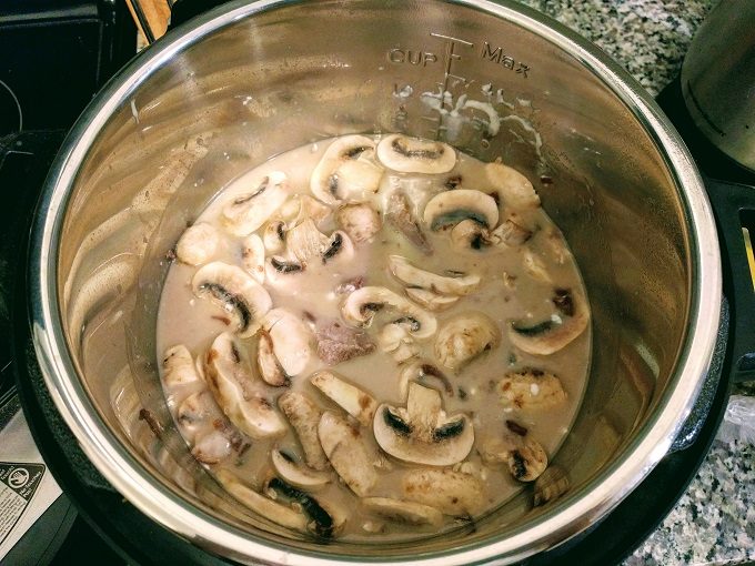 Instant Pot beef stroganoff - Add the rest of the ingredients except for the noodles