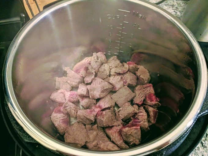 Instant Pot beef stroganoff - Brown the beef