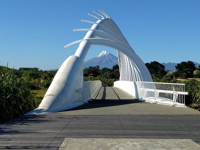 Mount Taranaki seen through Te Rewa Rewa Bridge