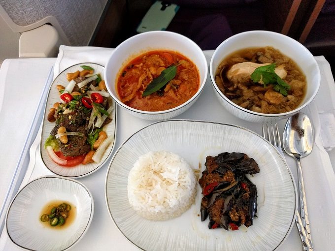 Thai Airways MEL-BKK Thai meal option - prawn curry, rice, soup, salad & more