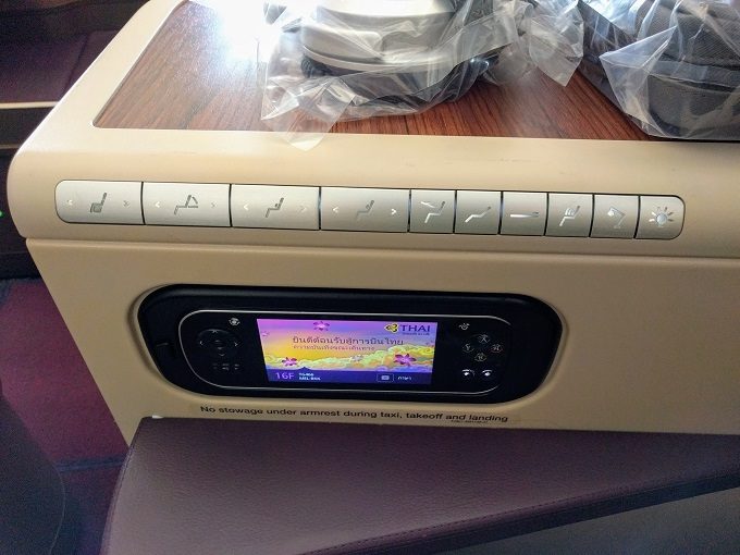 Thai Airways MEL-BKK business class seat controls and entertainment controls