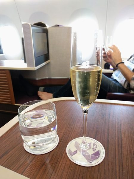 Thai Airways MEL-BKK welcome drink - champagne & water