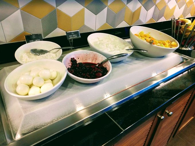 Hyatt Place Columbia-Harbison breakfast - eggs, fruit and yogurt