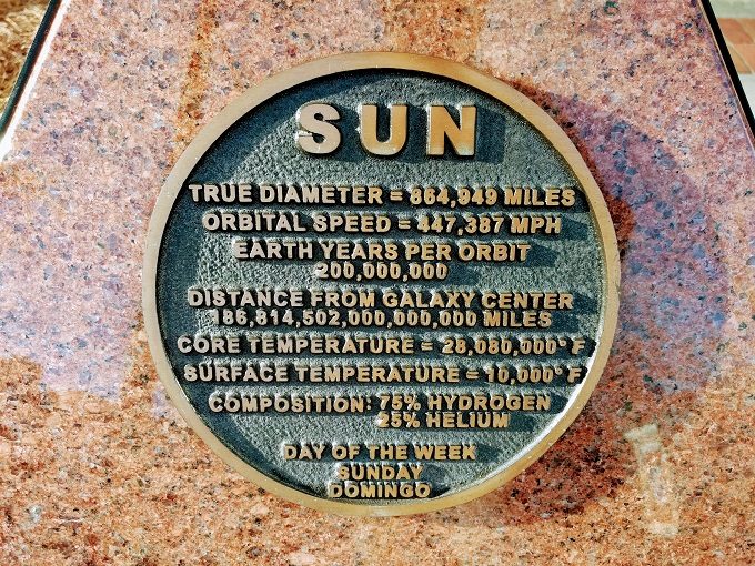 Gainesville Solar System walking tour 5 - Statistics about the Sun
