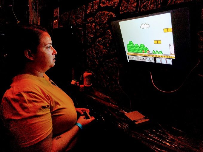 GTSouth Geek & Gaming Tavern Shae in her happy place playing Super Mario 3
