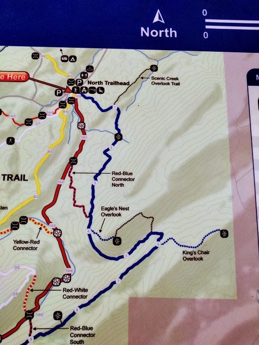 Close up of South Rim Trail map to King's Chair, Oak Mountain State Park