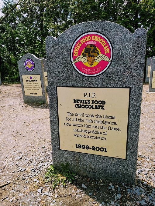 Ben & Jerry's Flavor Graveyard - Devil's Food Chocolate Sorbet gravestone