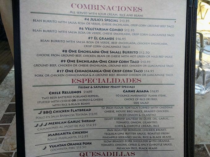 Julio's Cantina menu Montpelier VT - Combinations & specialties