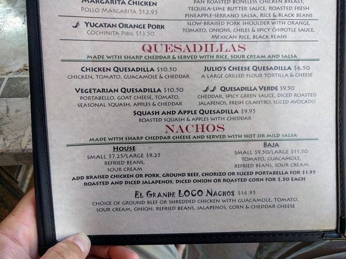 Julio's Cantina menu Montpelier VT - Quesadillas & nachos