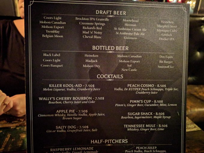 Mad Hatter Pub menu, Montreal - Beers & cocktails