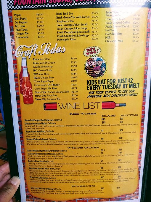 Melt Bar & Grilled menu - Soft drinks & wines