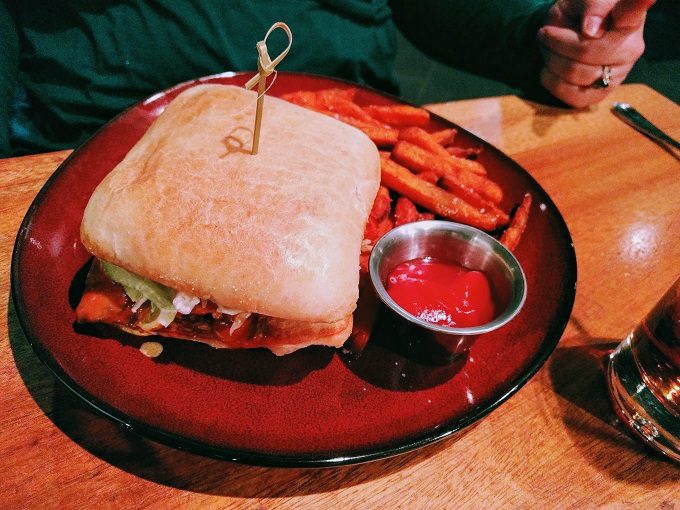 Milestone 229, Columbus OH - Buffalo chicken sandwich with sweet potato fries