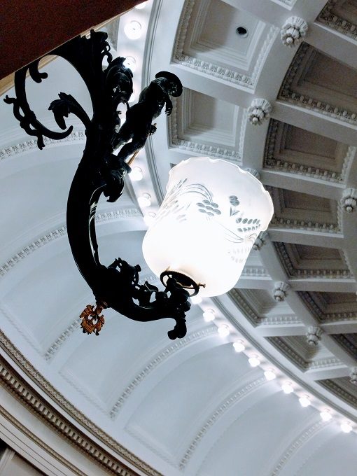 Sculpture & light fitting in Representatives Hall, Vermont State House, Montpelier