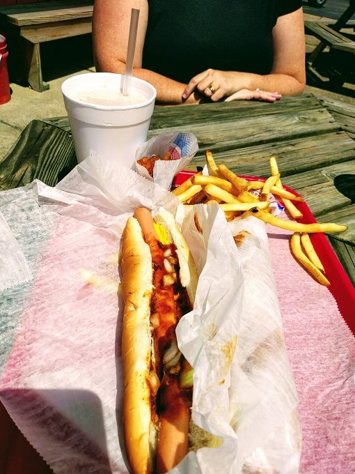 Wiener King, Mansfield OH - Footlong chili dog, fries & zucchini fries