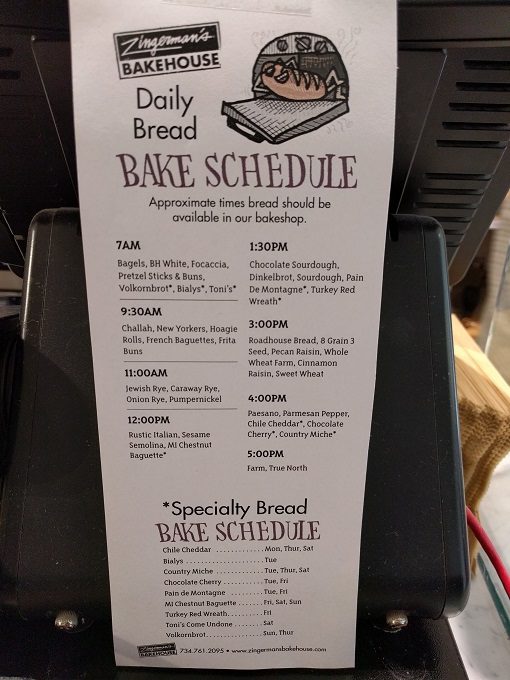Zingerman's Bakehouse - Daily bread bake schedule