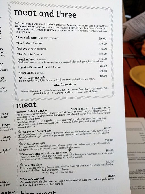 Zingerman's Roadhouse menu - Meat & three and meat entrees