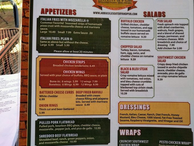 Arbuckles Eatery & Pub menu, Stevens Point WI - Appetizers & salads