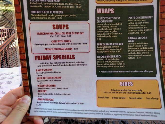 Arbuckles Eatery & Pub menu, Stevens Point WI - Soups, wraps, sides & Friday Specials